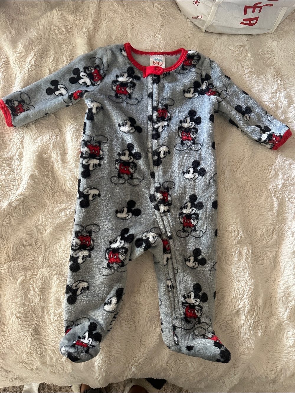 Disney Mickey Mouse Gray and Red Fleece Footed One-Piece